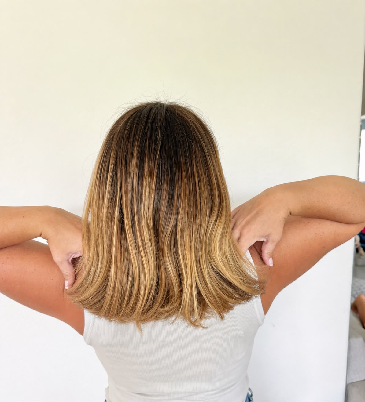 After extensions - long sleek balayage